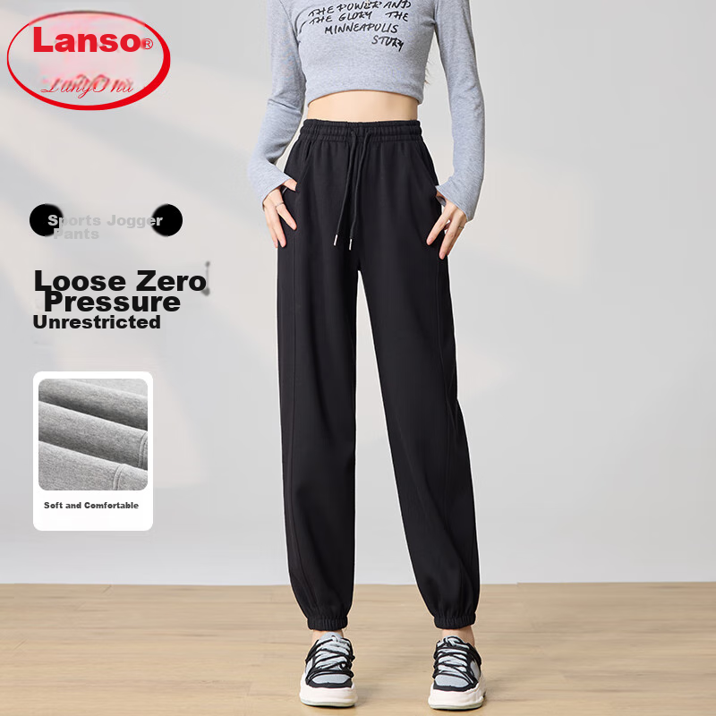 LangSha High-Waisted Cotton Sweatpants for Women, Spring And Autumn Slim-Fit Joggers with Elastic Cuffs, Comfortable Breathable Straight-Leg Running Pants