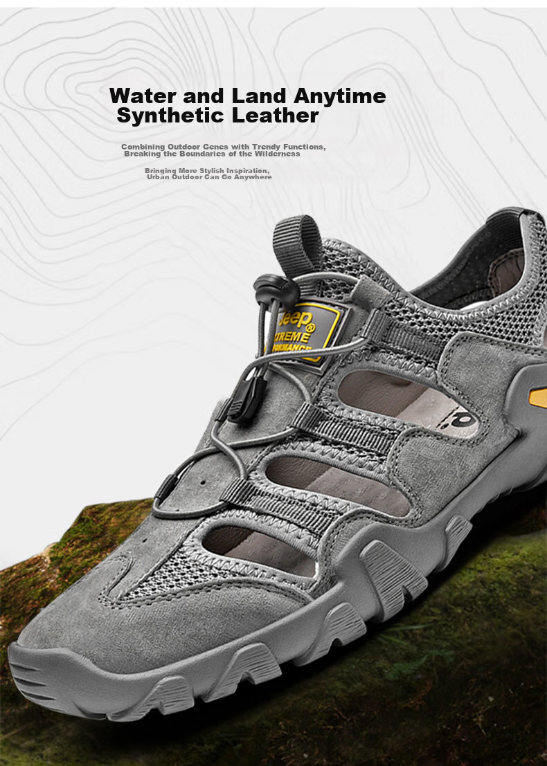Jeep Sandals for Men, Outdoor Breathable Beach Shoes, Men's Closed-Toe Water Shoes, Non-Slip Wear-Resistant Hiking Shoes for Stream Trekking 4