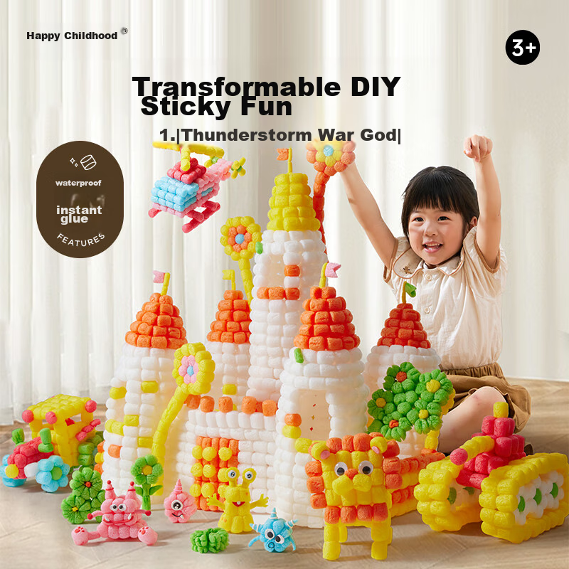 Meiletongnian Corn Building Blocks DIY Craft Kit with Colored Corn Kernels, Kindergarten Clay Foam Toys, Birthday Gift for Children Aged 3-6