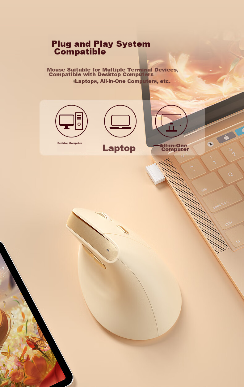 BOW Hangshi MW190 Ergonomic Wireless Mouse for Laptop And Desktop Computer, Quiet Drawing And Modeling, Office Home Use, Small And Medium Hands, Vertical Standing Design, Gray-Black Color 10