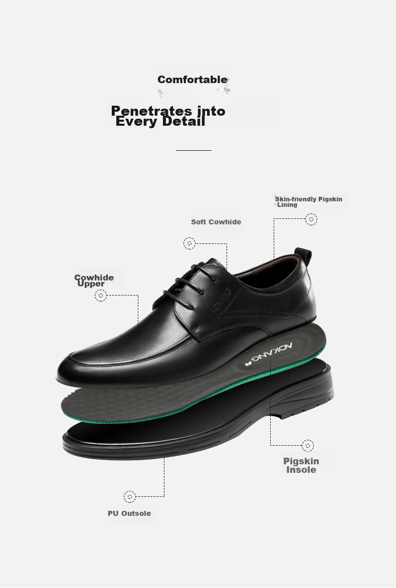 Aokang Leather Lace-Up Comfortable Business Commute Formal Men's Leather Shoes, Black, Size 39 4