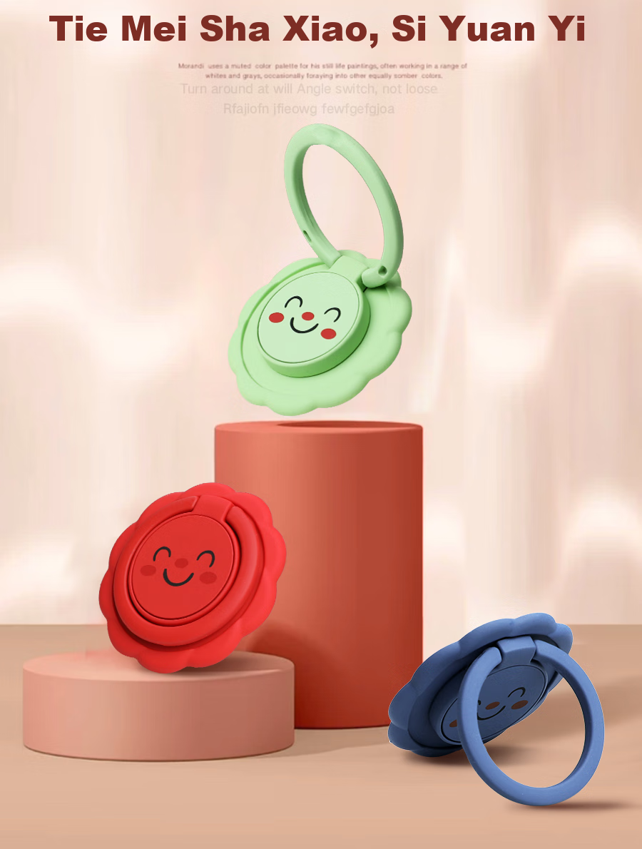 ESCASE Phone Stand, Ring Holder Desktop Live Streaming Ultra-Thin Ring Support Back Lazy Phone Holder IPhone12 Huawei Stand Watch TV Cute Smiley Face Style Elegant Black 10