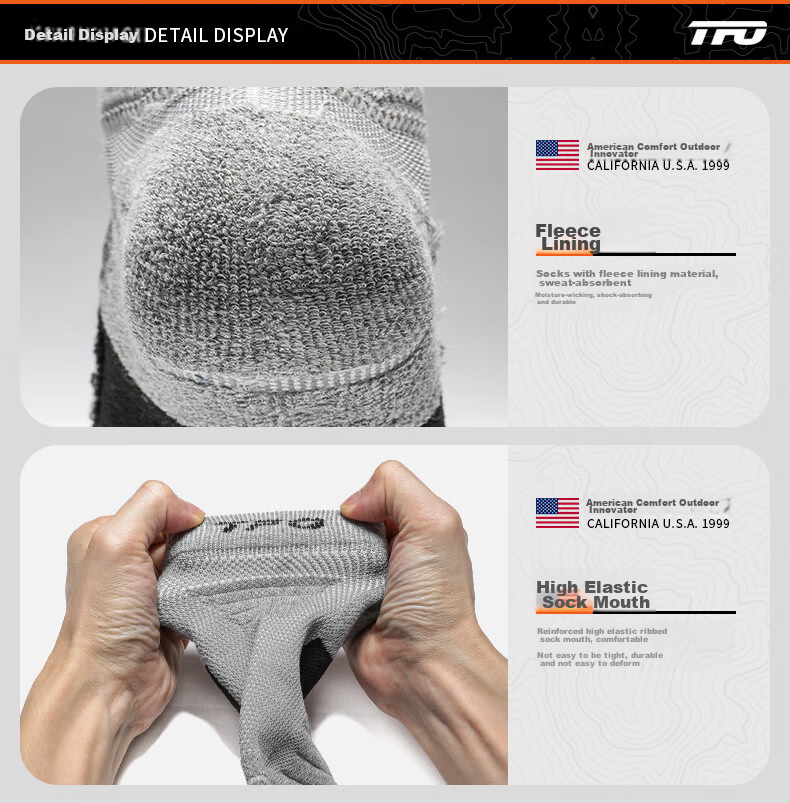 TFO Competition-Grade Outdoor Socks, Sports Socks Breathable Wear-Resistant Running Hiking Socks 2222104 Men's Black 12