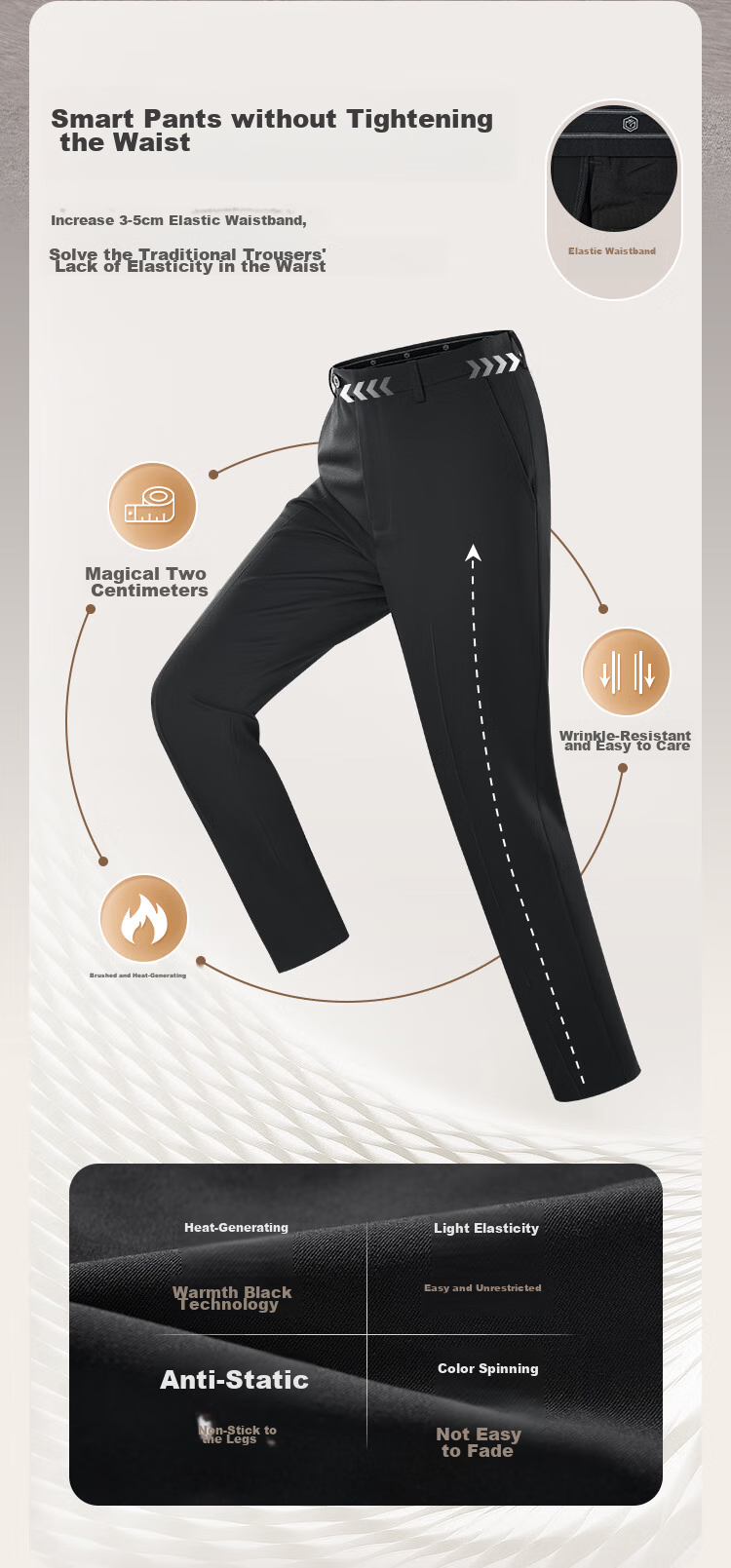 JD Original Men's Dress Pants, Casual Straight-Leg Wrinkle-Resistant Fleece-Lined Suit Trousers, Gift for Men, Black, Size 35 2