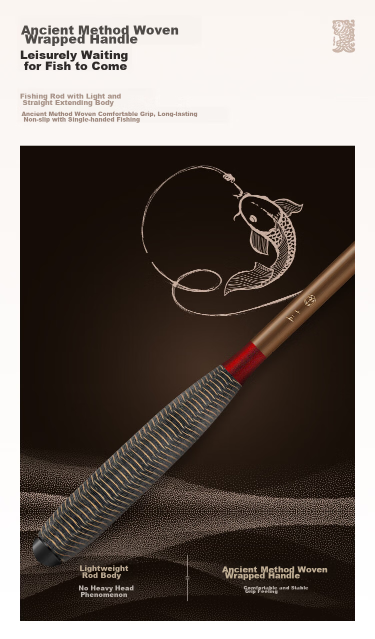 JD Original Bamboo Shadow Crucian Carp Rod, Bamboo-Like Vintage High Carbon Ultra-Light Fishing Rod, Leisure Wild Fishing Platform Fishing Rod, Light Hard Hand Rod, 4.5 Meters 7