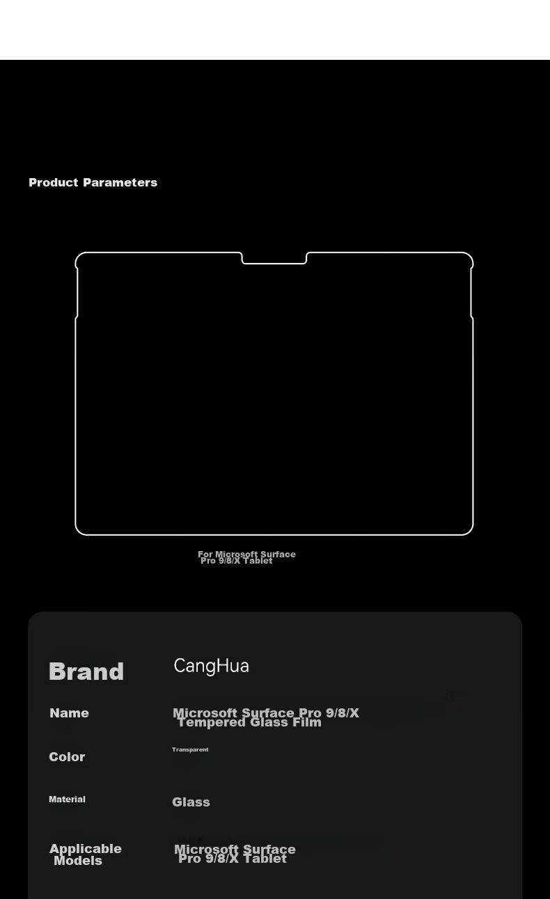 CangHua Tempered Glass Screen Protector for Microsoft Surface Pro 8/Pro X/Pro 9/10/11, 2-In Protective Film for 13-Inch HD Display 13