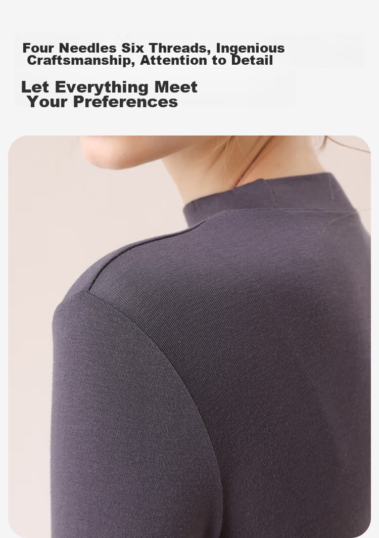 MiiOW Tech Heated Thermal Underwear Women Acrylic Cashmere Autumn High Neck Base Shirt Gray 23