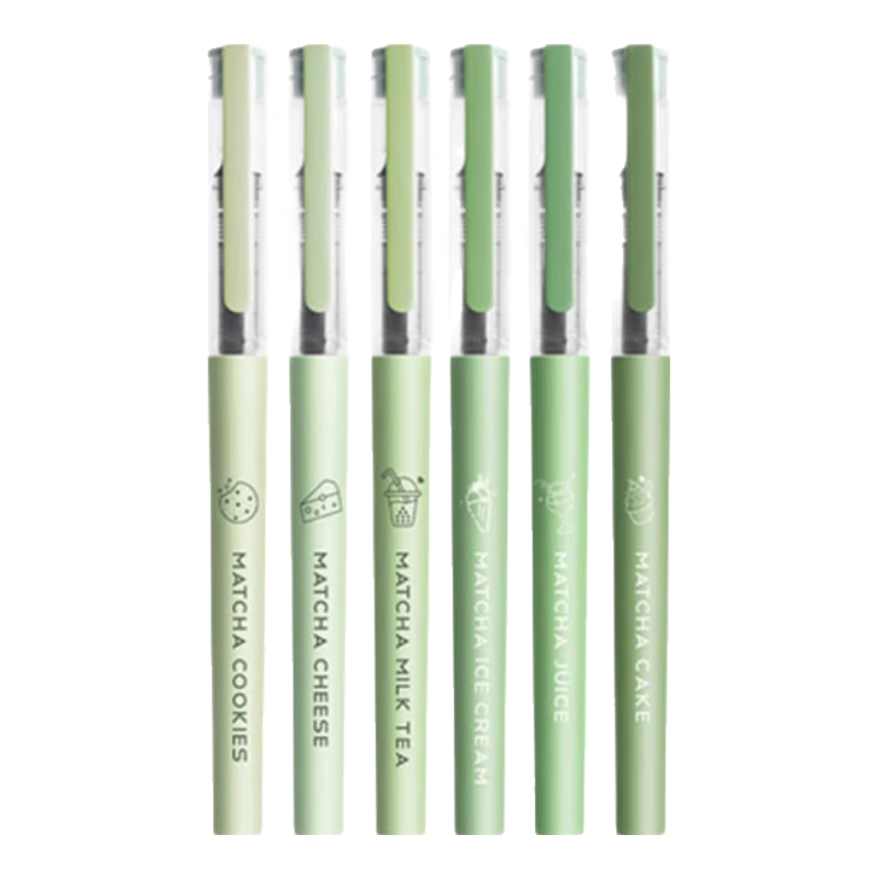 Licao 0.5mm Needle-Tip Pen, Straight Liquid Ink Pen, Black, Quick-Drying Gel Pen, Needle-Tip Head, Carbon Ink Pen, Student Signature Pen, Water-Based Pen / Matcha Mousse [6 Pcs]