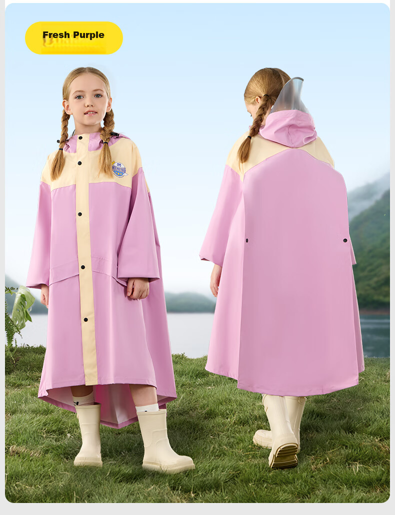 Moremerry Children's Raincoat for Boys And Girls with Backpack Space, Waterproof Breathable Baby Fashion Windbreaker Style Rain Poncho, Almond Yellow, 3XL 22