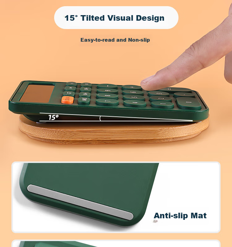 TIANSE 3c Digital All-Net Low Price Protection Candy Color Simple Calculator, 12-Digit Large Screen Fashionable Desktop Computer Tablet Portable, Office Supplies, TS-1721, Bamboo Gree 9
