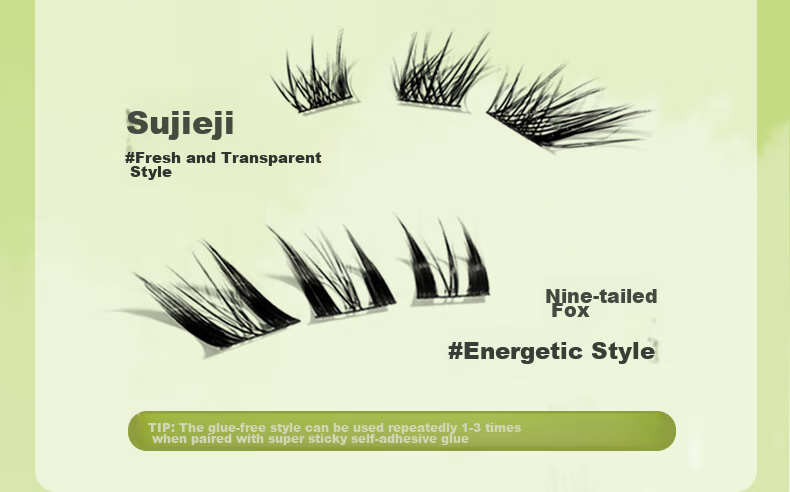 Lishu Fox Series Segmented Natural-Looking Self-Adhesive False Eyelashes for Women, Suda Ji Self-Adhesive Style, 42 Clusters 6