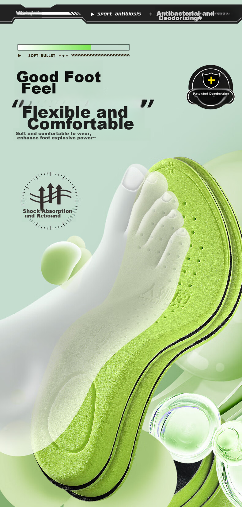 Nanjiren 2 Double Antibacterial Deodorizing Sports Insoles for Men And Women, Odor-Resistant Breathable Non-Stuffy Sweat-Absorbing Shock-Absorbing Soft Cushioning Long-Standing Comfortable Size 40 8