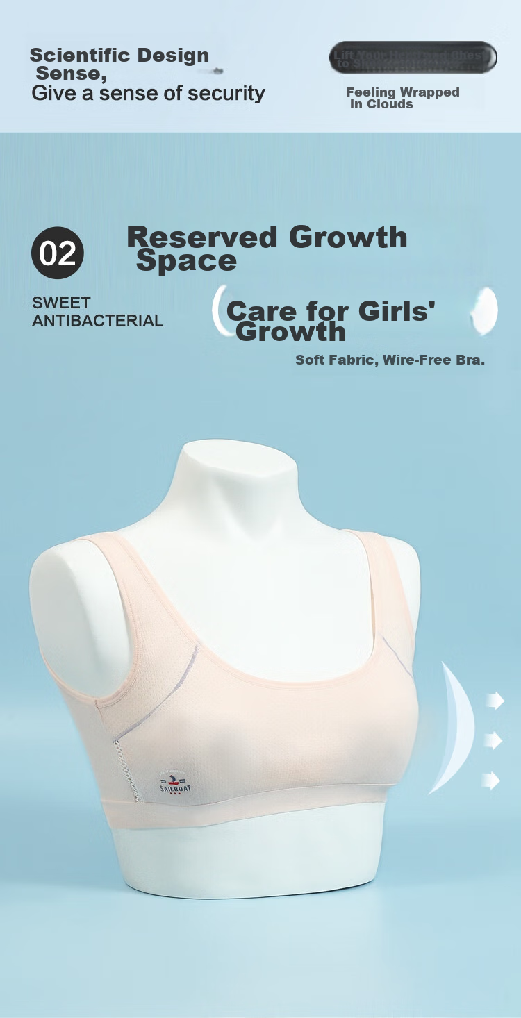 Hodohome Girls' Underwear, Puberty Stage Two Bra, Wireless, Anti-Nipple Show, Mesh Breathable Vest 006 A70 5