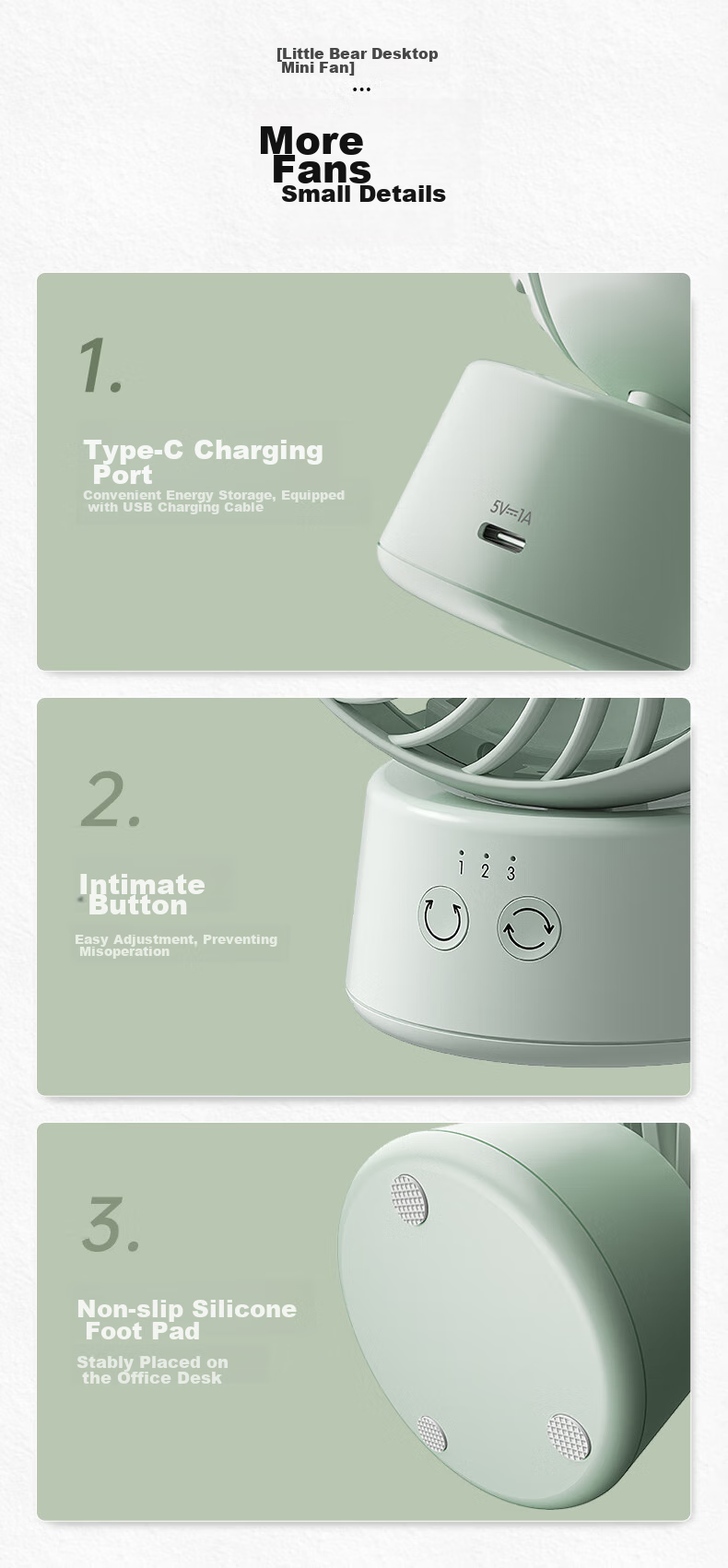 Bear Electric Fan, Small Desk Fan for Office, Mini Portable USB Rechargeable Fan, Dorm-Specific Desktop Fan Companion DFS-C09L8 13