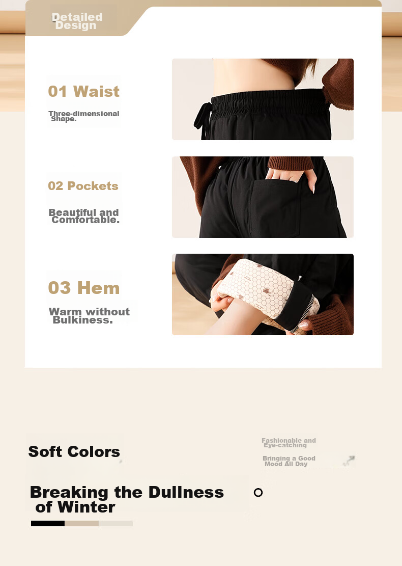 SNOWFLYING Women's down Pants, Autumn And Winter Warm Thickened, Fashionable Wide-Leg Straight Trousers for Outer Wear, Black, Size 160/S 4