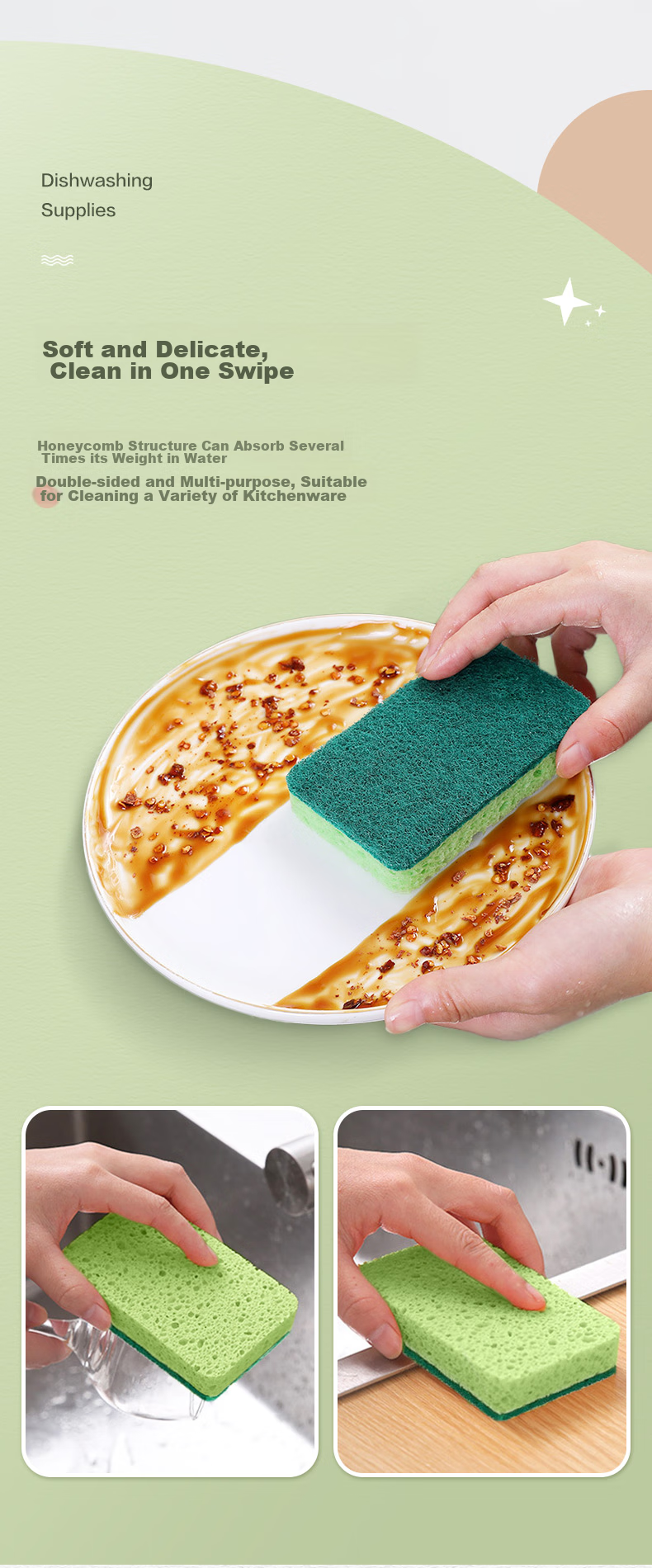 MR Wood Pulp Cotton Scouring Pad, 11*7cm*6 Pieces, Kitchen Cleaning Cloth, Thickened Dishwashing Sponge, Double-Sided Dishwashing Cloth 4