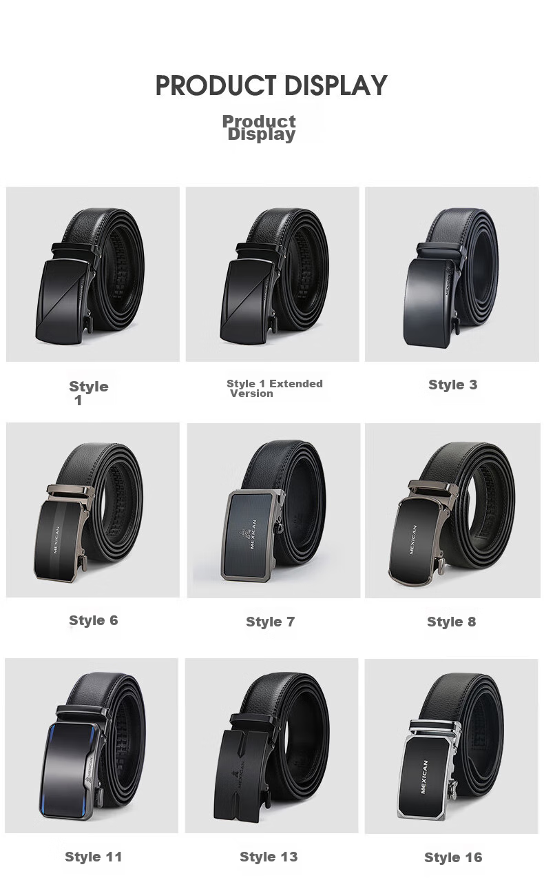 MEXICAN Leather Belt for Men, Cowhide Waistband, Business Casual Trouser Belt with Automatic Buckle, Birthday Gift 14