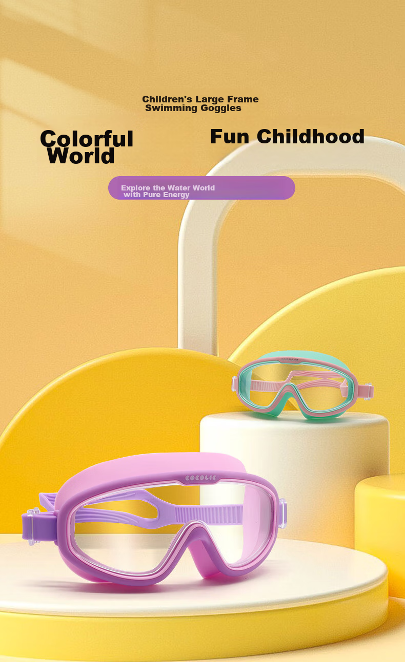 COCOLIC Children's Large Frame Swimming Goggles, Waterproof Anti-Fog HD Diving Equipment for Ages 3-12 CO-9100 PINK 1