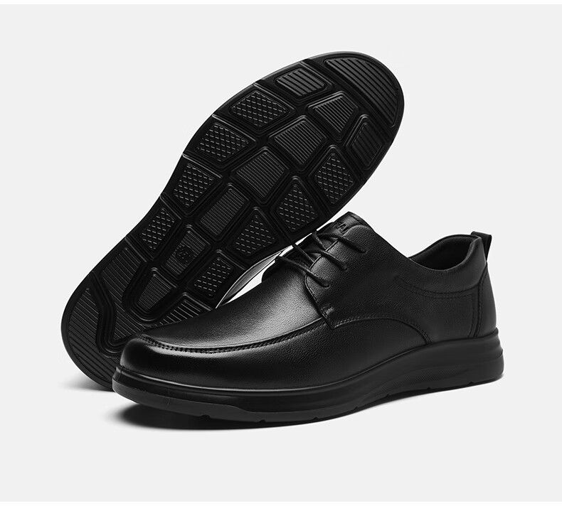 HLA Men's First Layer Cowhide Classic Business Formal Casual Leather Shoes T064 Black Size 42 24