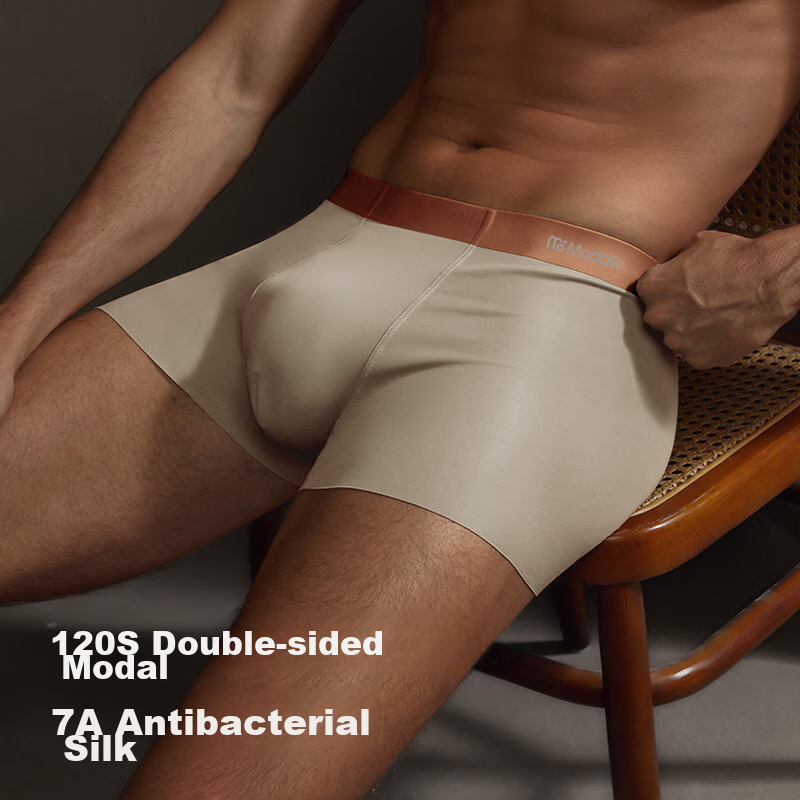 Modaier High-Quality Double-Sided Men's Underwear 120S, Modaier Silk Antibacterial Crotch Ice Silk Boxer Briefs, Large Size Shorts