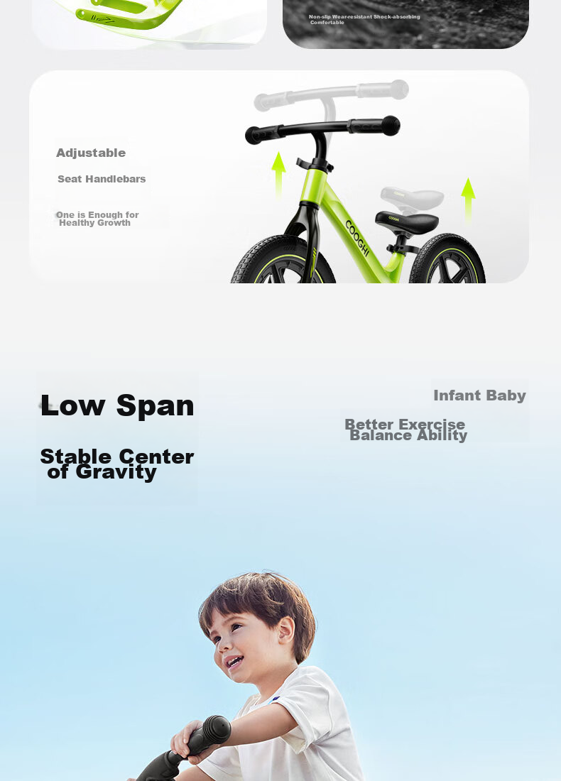 COOGHI Children's Balance Bike for Ages 1-7, 12-Inch Magnesium Alloy Frame with Solid Wheels S3Pro COOGHI Green Kuqi 11