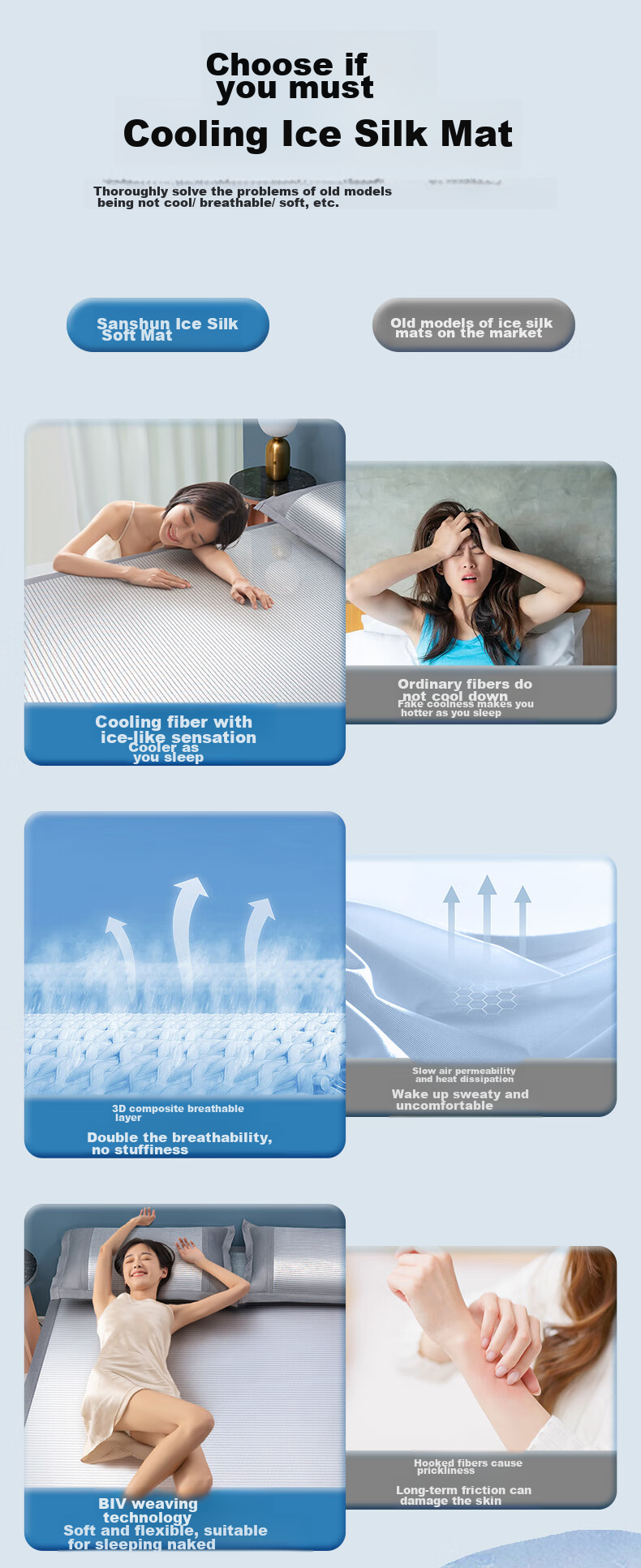 Sanshunnuanrun Ice Silk Cooling Mat, Machine Washable, Ice Silk Mat, 1.5x2 Meters, Soft Cooling Mat, Foldable Three-Piece Set 3