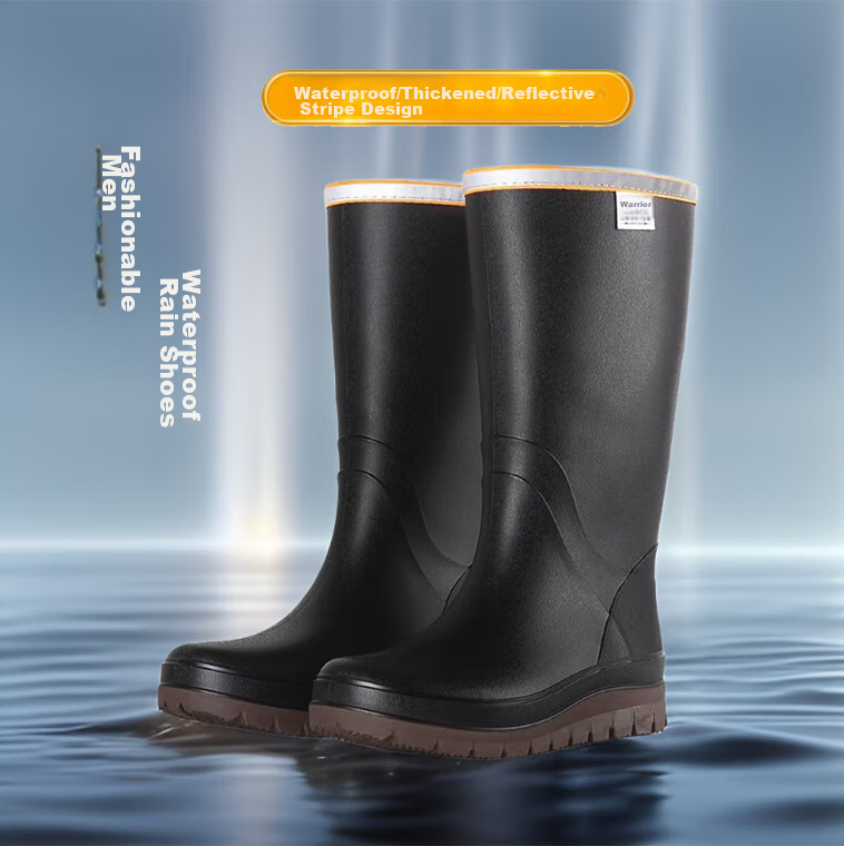 Huili Rain Boots for Men, High-Top Fishing Waders, Waterproof, Non-Slip, Wear-Resistant, Outdoor Work, Food Delivery, Car Washing Rubber Boots, 01 Black, Size 41 1