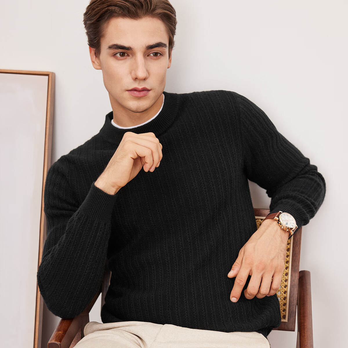 FIRS [100% Wool] Men's Sweater, Autumn And Winter Round Neck, Heavyweight Thickened, Warm Soft Jacquard Pullover