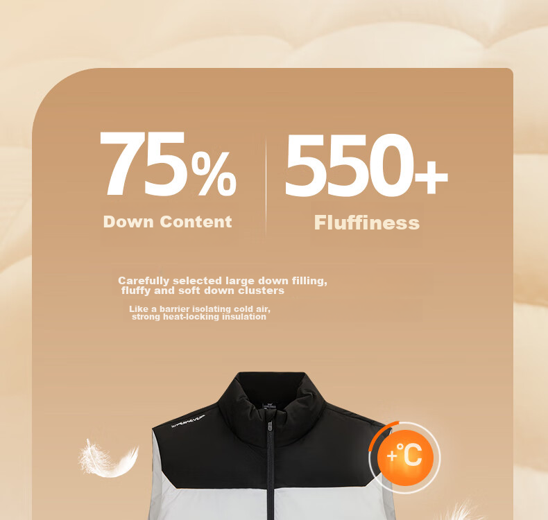 361° Men's Down Vest Autumn Winter New Waterproof Warm Sports Casual Running Stand Collar Jacket 652544401-4 5