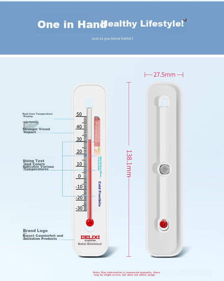 DELIXI ELECTRIC Thermometer, Indoor Glass Tube, High-Precision Household Use, Wall-Mounted for Baby Room And Greenhouse, Humidity And Temperature Meter for Breeding 10
