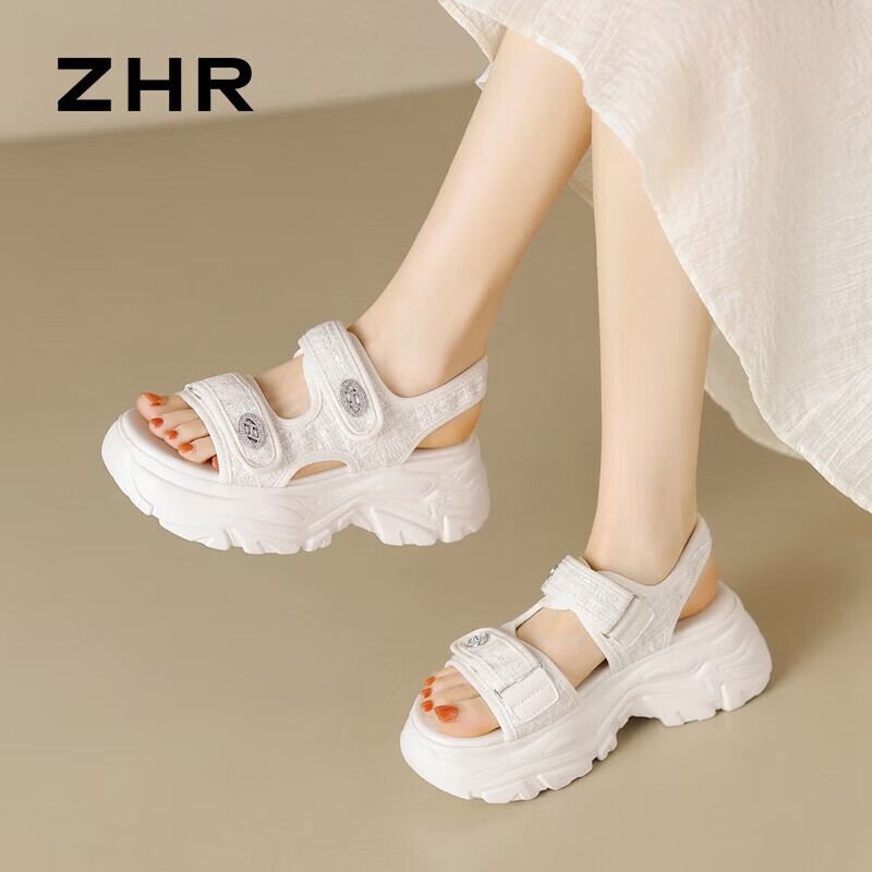 ZHR Women's Sports Sandals, 2026 New Style Women's Shoes, Platform Thick-Soled Outdoor Beach Shoes for Women, G663 Beige, Size 39