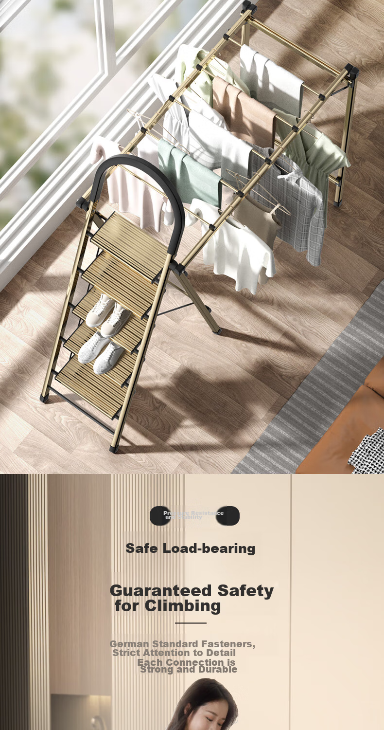 Kentai Folding Ladder, Household Foldable Clothes Drying Rack, Dual-Use Indoor Multifunctional A-Frame Ladder, Thickened Aluminum Alloy Ladder Q6-H4 6