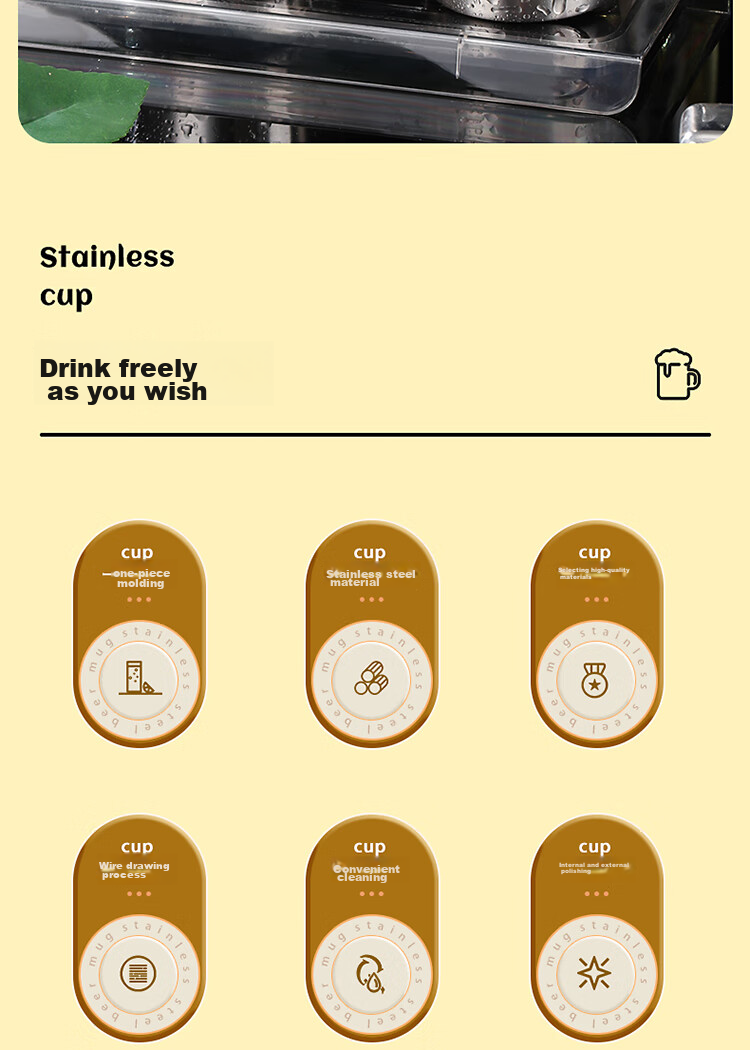 BJ 304 Stainless Steel Beer Mug Cold Drink Juice Cup Coffee Mug Shatterproof Home Beer Water Cup 350ML Single Pack 2