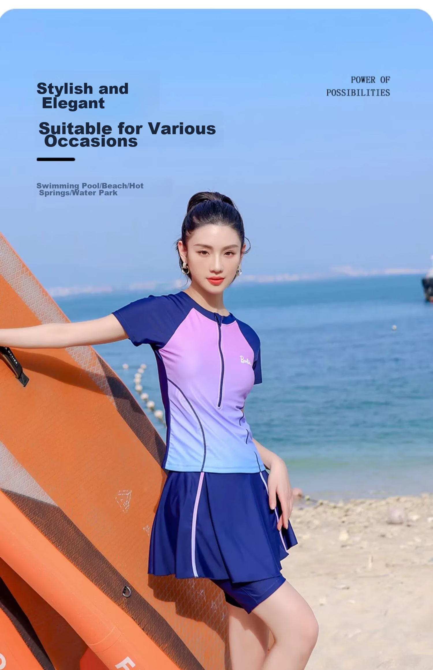 Barbie Two-Piece Swimsuit for Women, Fashionable Conservative Slimming Tummy-Covering Professional Sports Swimwear for Hot Springs And Vacation, Two-Piece Set 24