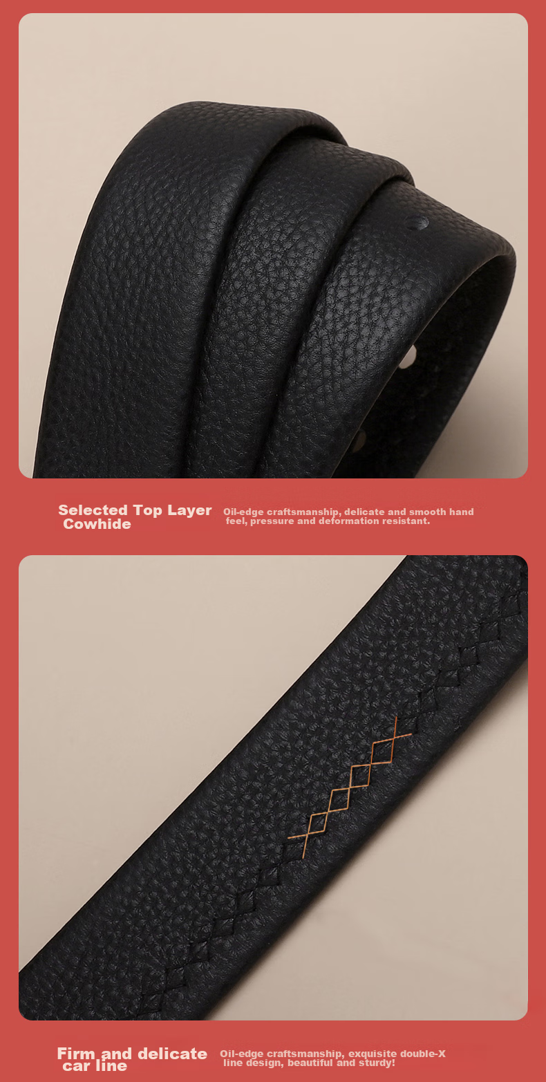 ELLE HOMME Men's Leather Belt, Fashionable Pin Buckle Waistband, Litchi Pattern Top-Grain Cowhide Casual Trouser Belt for Men, Birthday Gift for Me 5