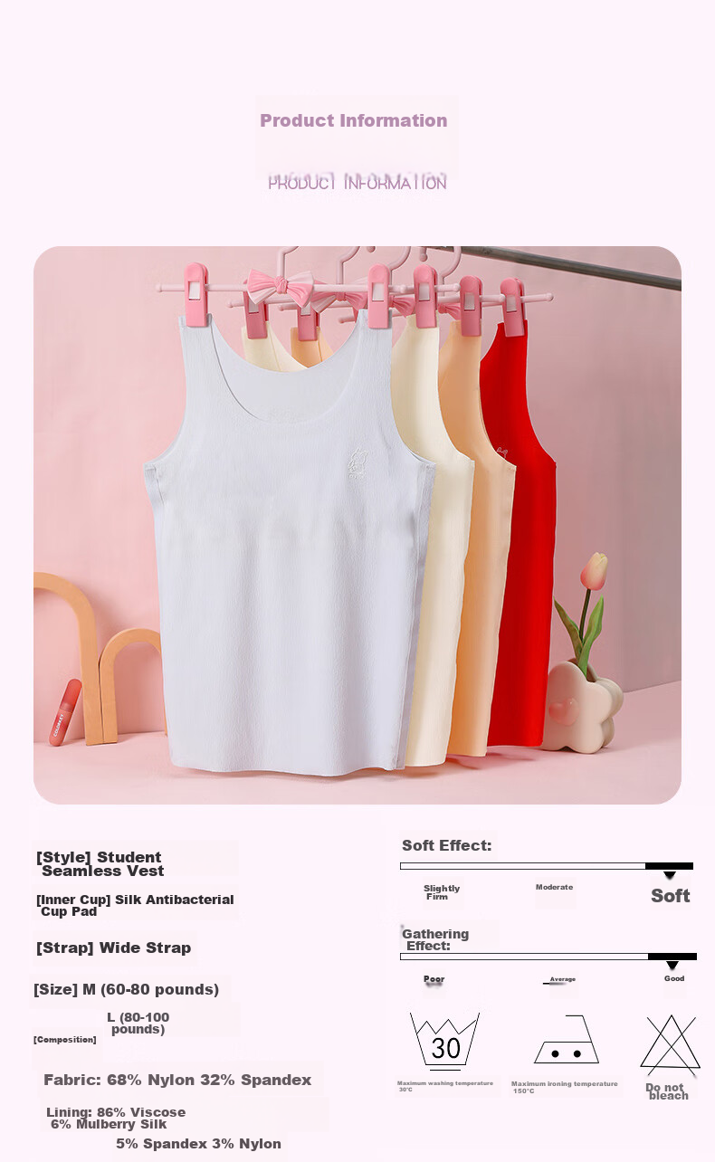 YUZHAOLIN Girls' Underwear for Puberty, Ages 12-16, Long Style, for Middle And High School Students, Teenage Girls' Bra, Girls' Camisole 12