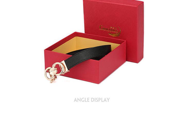 CROCODILE Top-Grain Leather Fashion Belt for Women, Automatic Buckle, Exquisite And Simple Waist Belt T3707 Black Gift Box Set 13