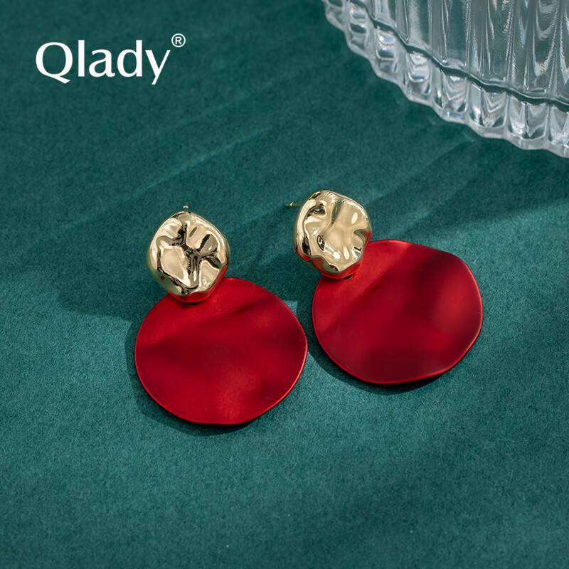 Qlady Red Earrings for Women, 2026 New Year Vintage Hong Kong Style Elegant Silver Stud Earrings, Women's Hoop Elegant Ear Jewelry, Gift