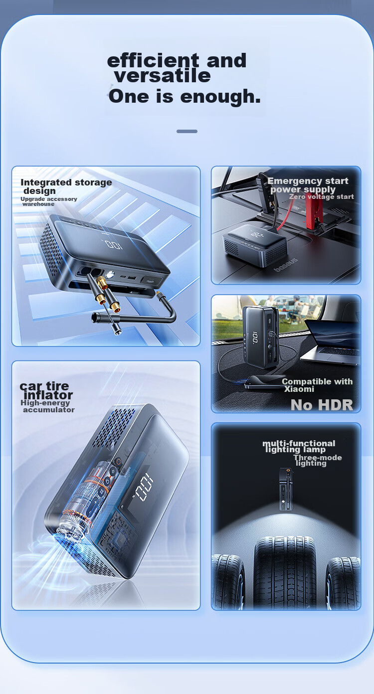 Baseus [National 3C Certified], Car Emergency Jump Starter Air Pump All-In Device, Portable Power Bank for Outdoor Use 2
