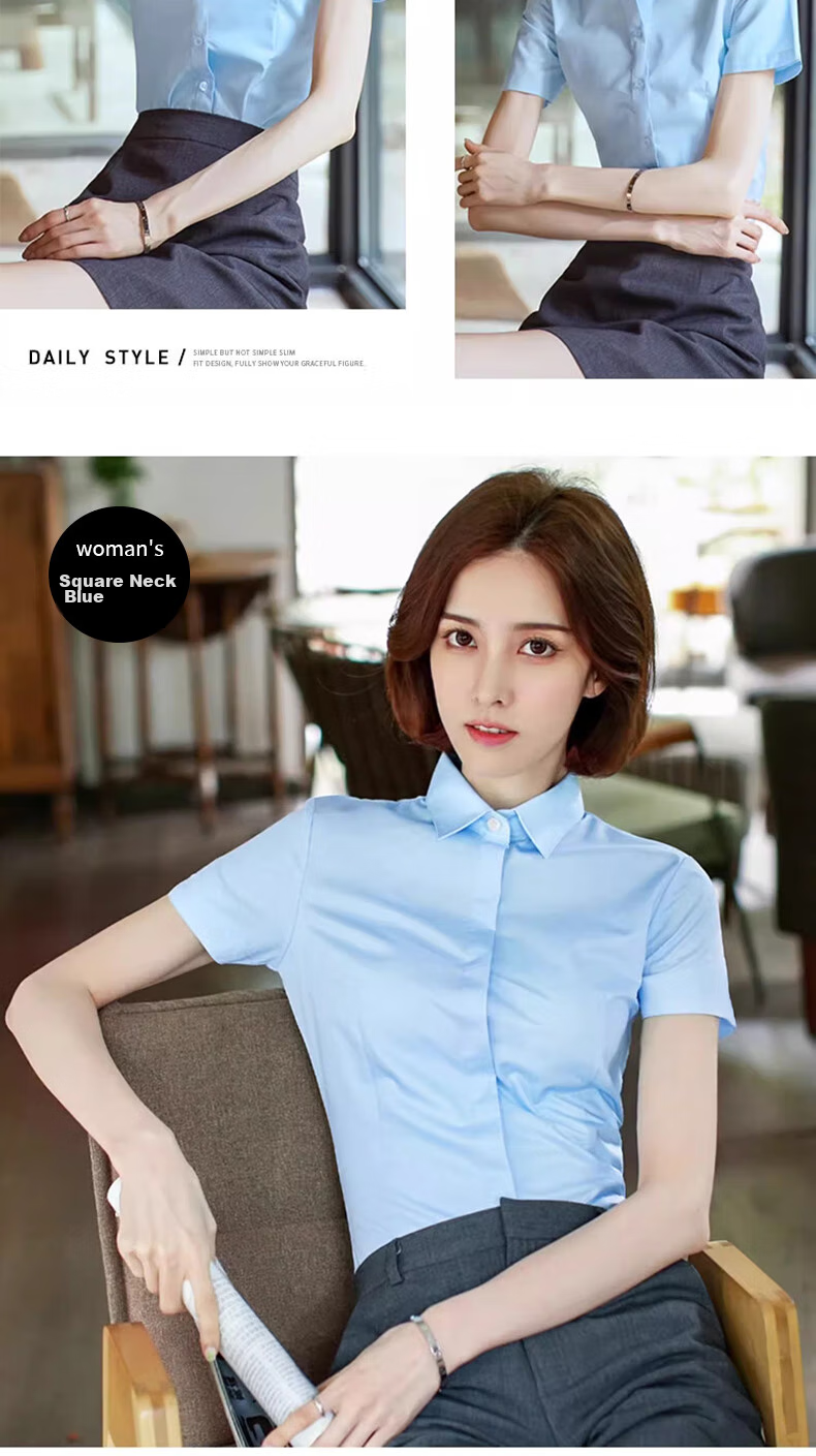 LangSha White Short-Sleeve Shirt for Women, Summer Lightweight Loose Fit, Suitable for Commuting And Professional Wear, Elegant Formal White Blouse 18