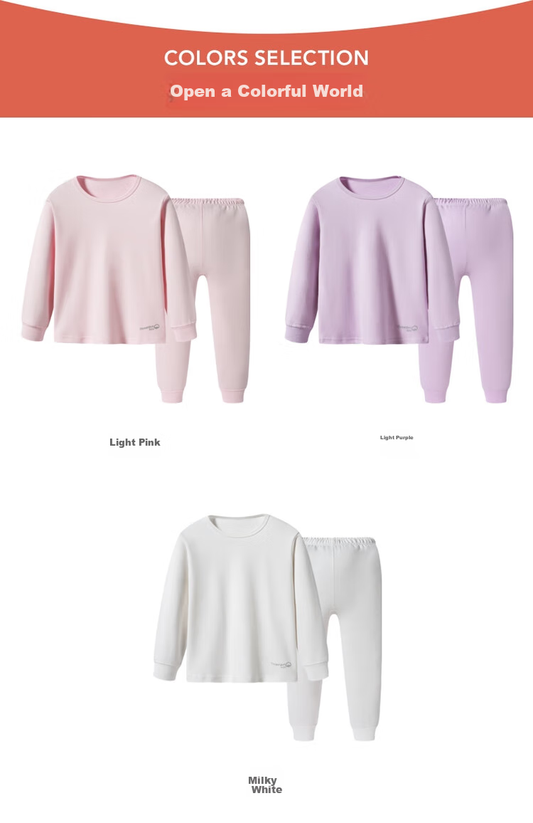 THREEGUN Children's Autumn Underwear Set, Class A Skin-Friendly Antibacterial Girls' Round Neck Long-Sleeve Pure Cotton Underwear Set, Light Pink, Size 120 21