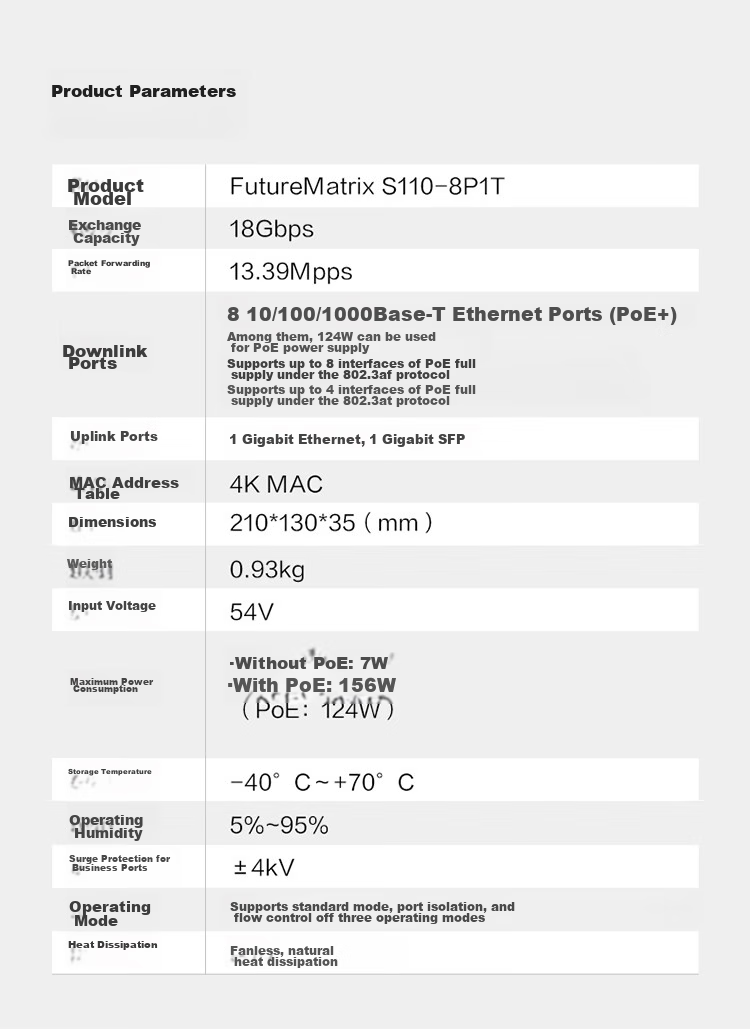 Huawei Kunling S110-8P1T Gigabit POE Switch, 8 Gigabit Electrical Ports + 1 Uplink Electrical Port, Power 124W, Enterprise-Grade Ethernet Network Cable Splitter, Hub And Flow Divider 8