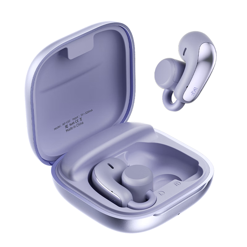 IKF C02 Clip-On Headphones, True Wireless Bluetooth Earphones, Open-Ear Design without In-Ear Fit, Air Conduction Concept, Long Battery Life, Suitable for Sports Running, Compatible with Huawei, Xiaomi, Apple, Nebula Purple