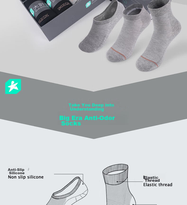 Dashidai Official Antibacterial Deodorizing Socks, Unisex Sports Socks, Cotton Socks with Antibacterial And Sweat-Absorbing Properties, B070C Long Socks, 2 Black, 2 White, 2 Gray 19