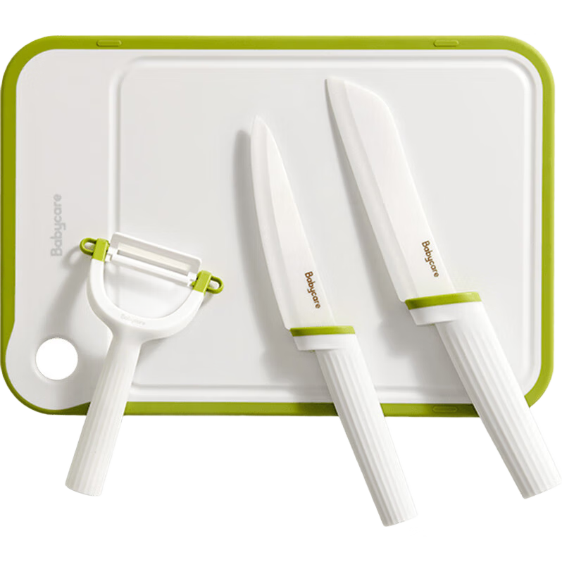 Babycare Baby Food Cutting Knife Set, Kitchen Home Use Baby Feeding Tools, Cutting Board Ceramic Knife Set, 4-Piece Set, Fuyu Pink
