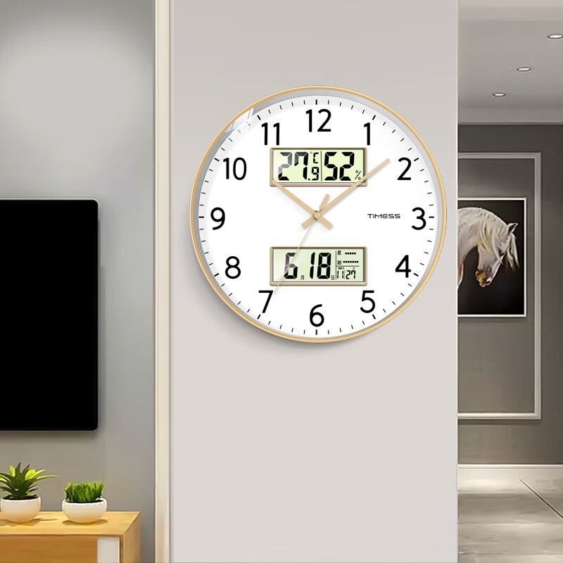 Настенные часы Timess, кварцевые, круглые, 35 см, с дисплеем температуры и влажности