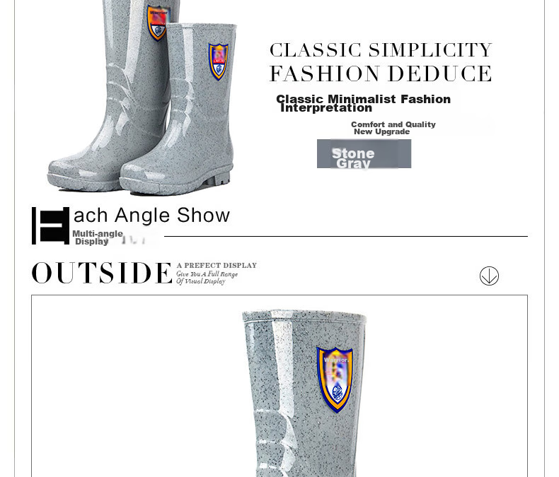 Warrior Ladies Fashion Adult Rain Boots Waterproof Rubber Overshoes Water Boots HL86S, Gray High, Size 40 5
