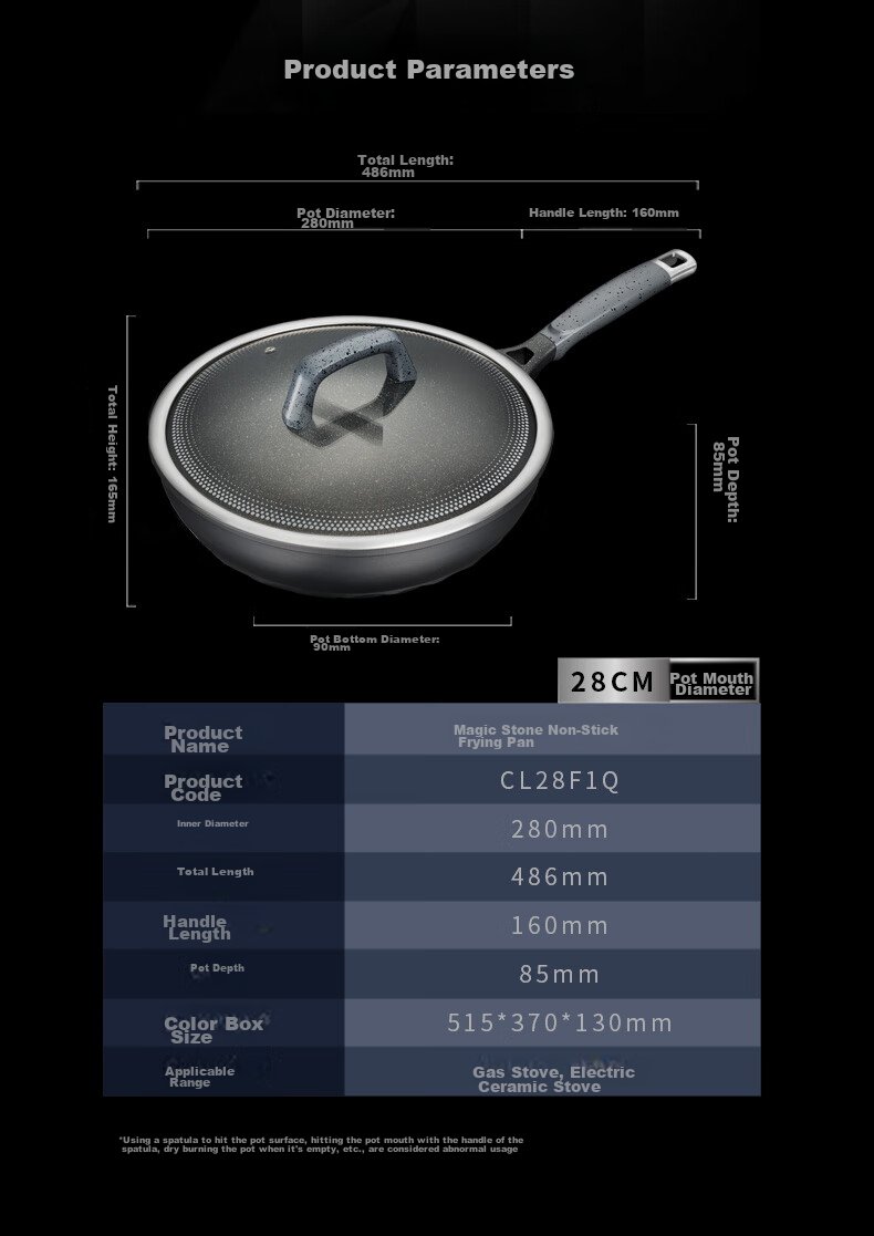 ASD Non-Stick Wok with Magic Stone, Smokeless Cooking Pan, Titanium Pot Compatible with Gas Stove And Induction Cooker, 28cm Suitable for 2-3 People 17