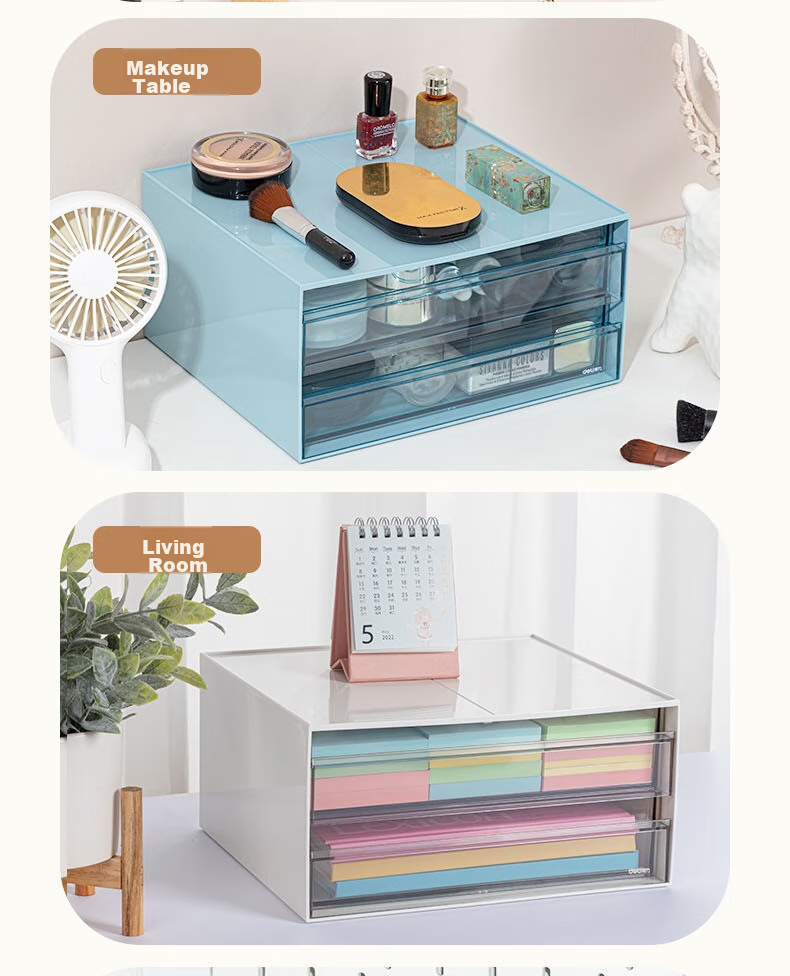 Deli Single Compartment Desktop Storage Box, Drawer-Style Office Desk Organizer for Stationery And Document Classification, Multi-Layer Storage Container, Dust-Proof Organizer Box, White PK104 9
