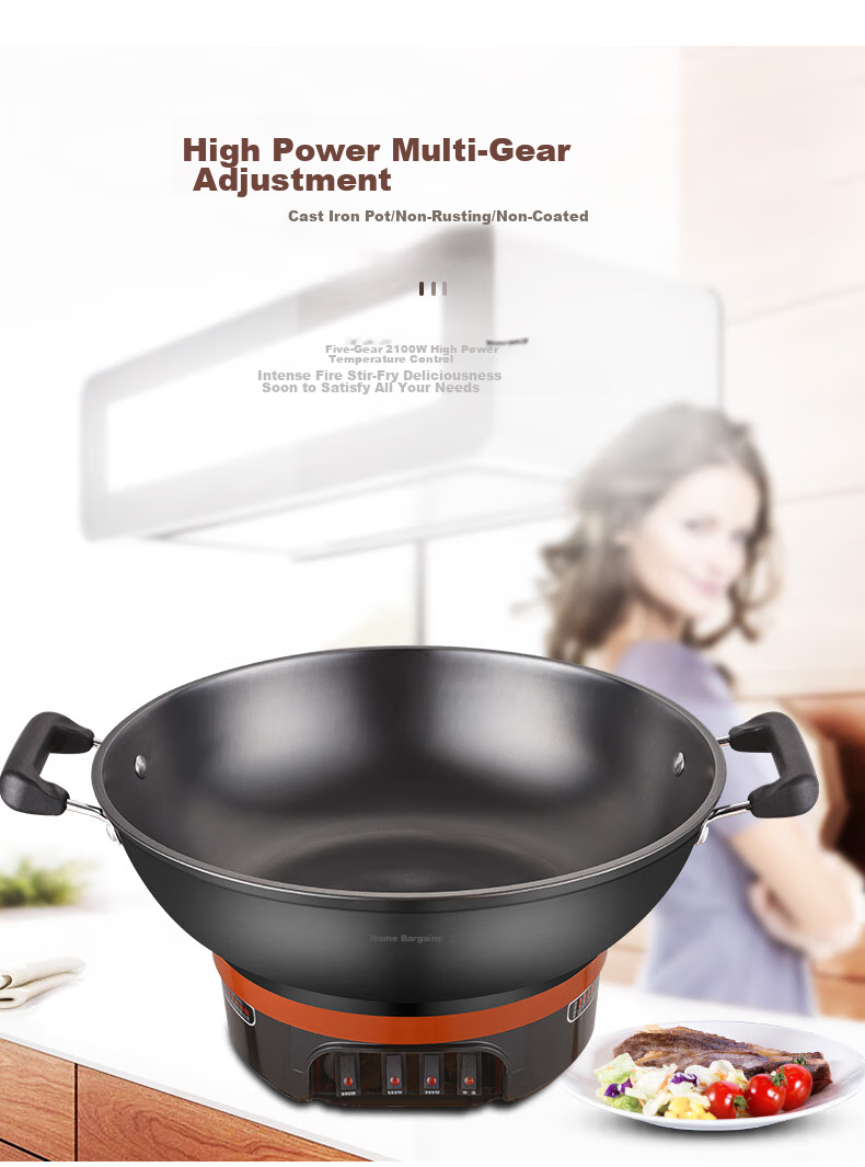 Hui Dang Jia Electric Wok, Multifunctional Electric Hot Pot, Thickened Electric Steamer, Electric Cooking Pot, All-In Cast Iron Pot, Electric Hot Pot, Multi-Purpose Pot Z08-36 13